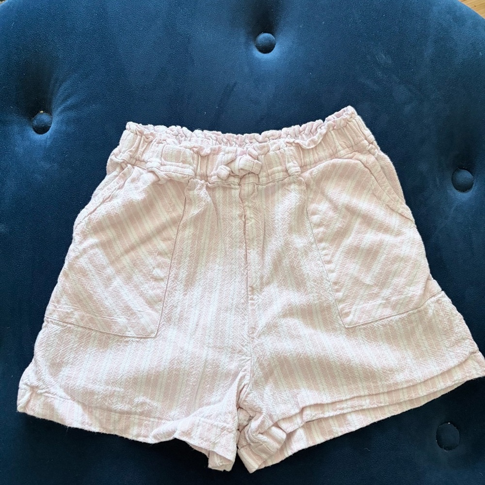 Nordstrom girls elastic Waist Pink Striped linen like Shorts